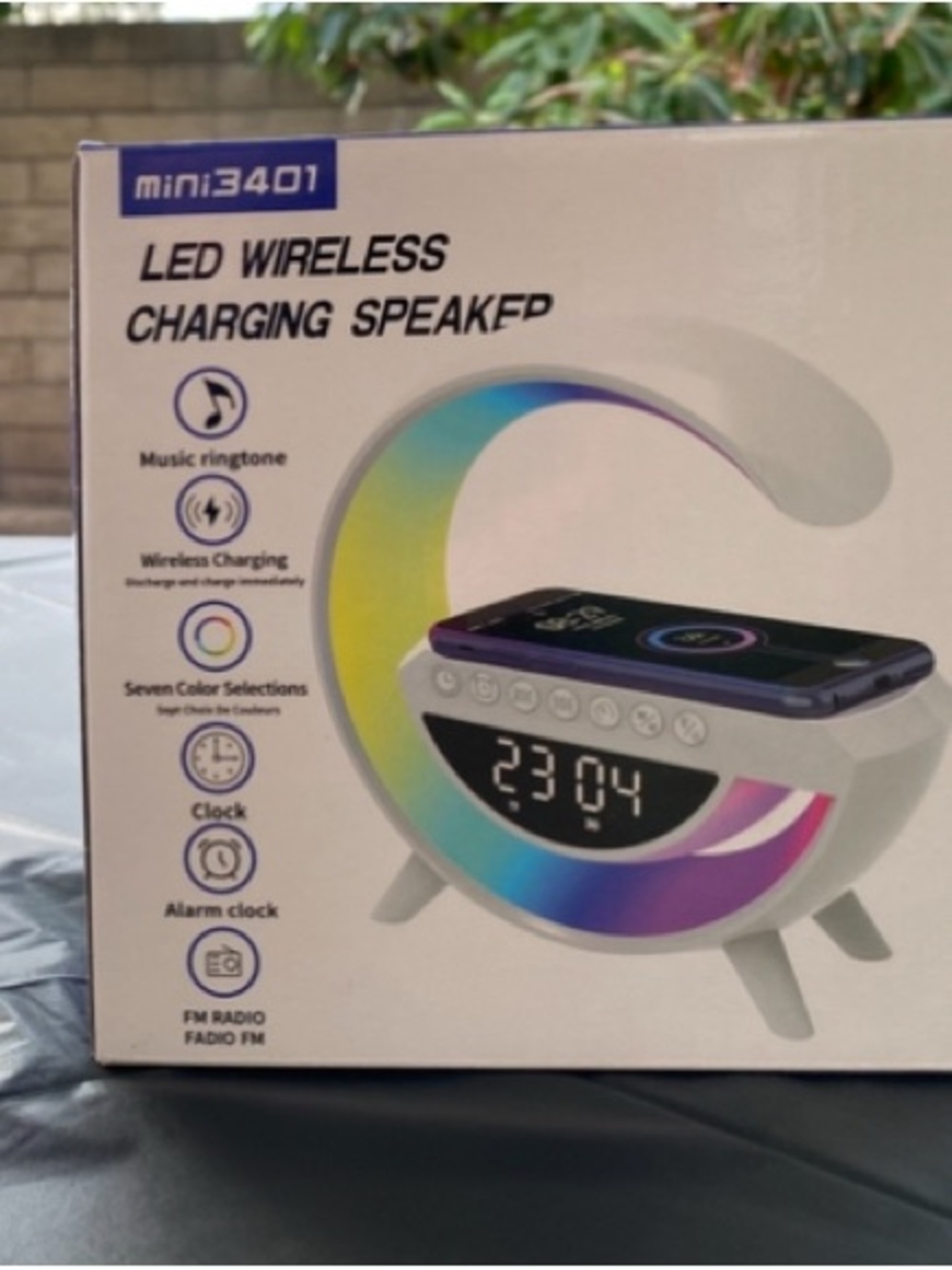 mini3401 LED Wireless Charging Speaker - White with Rainbow Accent